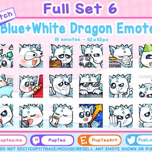 18x Cute Blue and White Dragon Emotes Pack for Twitch Youtube and Discord | Full set 6