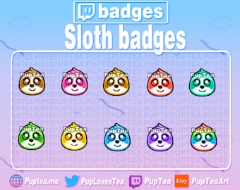 10 distintivi Twitch &quot;Bradipo carino&quot; / distintivi Cheer Bit