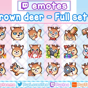18x Cute Brown Deer Emotes Pack for Twitch Youtube and Discord | Full set 3
