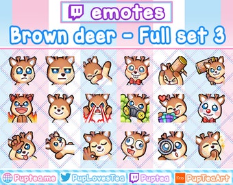 18x Cute Brown Deer Emotes Pack for Twitch Youtube and Discord | Full set 3