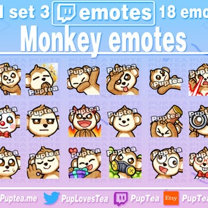 18x Cute Monkey Emotes Pack for Twitch Youtube and Discord | Full set 3