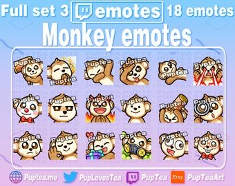 18x Cute Monkey Emotes Pack for Twitch Youtube and Discord | Full set 3