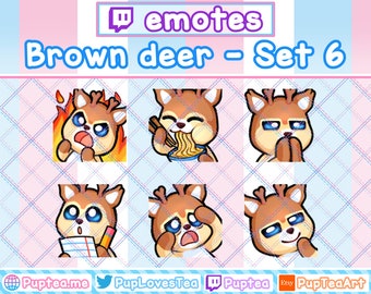 6x Cute Brown Deer Emotes Pack for Twitch Youtube and Discord | Set 6