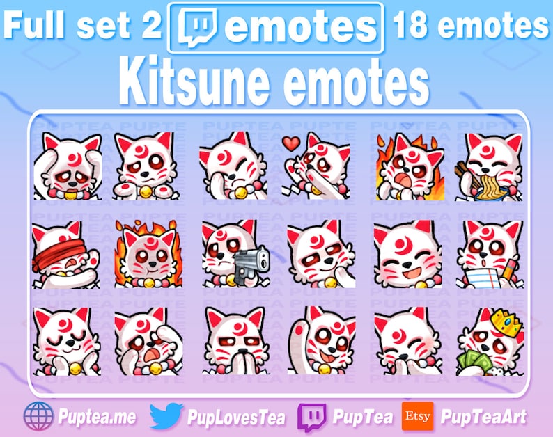 18x Cute Kitsune Emotes Pack for Twitch Youtube and Discord Etsy Australia