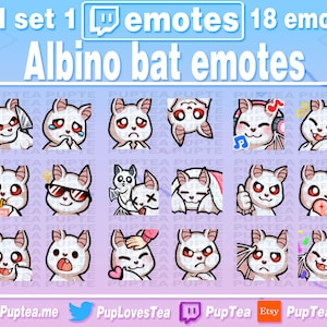 18x Cute Albino Bat Emotes Pack for Twitch Youtube and Discord | Full Set 1