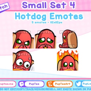 5x Cute Hotdog Emotes Pack for Twitch Youtube and Discord | Small Set 4