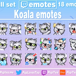18x Cute Koala Emotes Pack for Twitch Youtube and Discord | Full Set 1