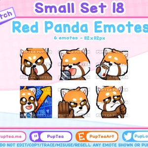 Paquete de 6 emoticones de panda rojo para Twitch, YouTube y Discord (set 18)