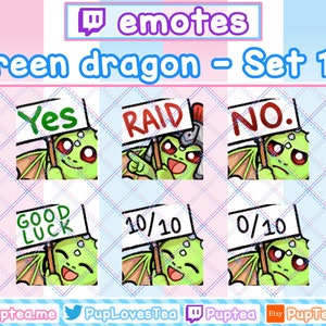6x Cute Green Dragon Emotes Pack for Twitch Youtube and Discord | Set 10
