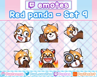 Pacote com 6 emotes fofos de panda-vermelho para Twitch, YouTube e Discord | Conjunto 9