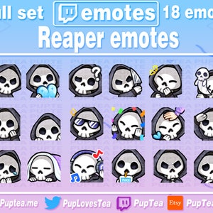 18x Cute Skeleton Grim Reaper Emotes Pack for Twitch Youtube and Discord | Full Set 1