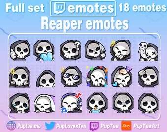 18x Cute Skeleton Grim Reaper Emotes Pack for Twitch Youtube and Discord | Full Set 1
