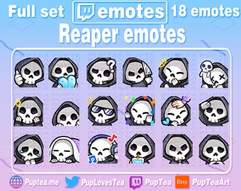 18x Uroczy Szkielet Grim Reaper Emotes Pack dla Twitch Youtube i Discord | Pełny zestaw 1