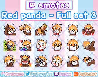 Pacote com 18 emotes fofos de panda-vermelho para Twitch, YouTube e Discord | Conjunto completo 3