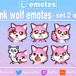 6x Cute Pink Wolf Emotes Pack for Twitch Youtube and Discord | Set 2