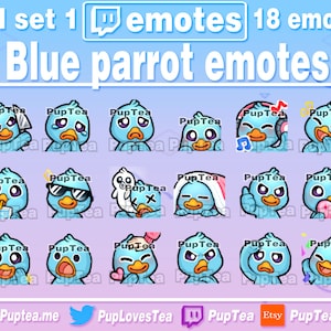 Paquete de 18 emoticones de loro azul lindo para Twitch, YouTube y Discord / Conjunto completo 1