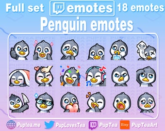 18x Cute Black Penguin Emotes Pack for Twitch Youtube and Discord | Full Set 1