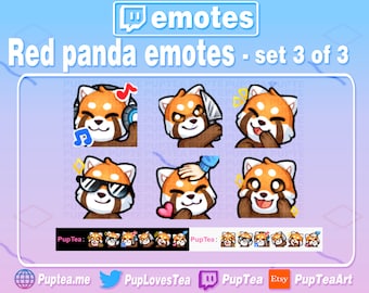 Pacote com 6 emotes fofos de panda-vermelho para Twitch, YouTube e Discord | Conjunto 3