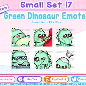 6x Cute Green Dinosaur Emotes Pack for Twitch Youtube and Discord | Set 17