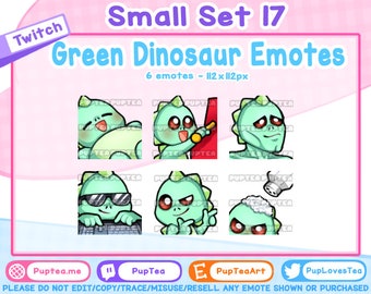 Paquete de 6 emoticonos de dinosaurios verdes adorables para Twitch, YouTube y Discord / Conjunto 17