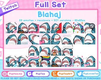 20x Cute Blahaj Shark Emotes Pack for Twitch Youtube and Discord | Full set