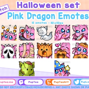 12x Cute Halloween Pink Dragon Emotes Pack for Twitch Youtube and Discord | Holiday set