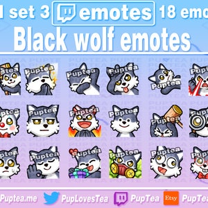 18x Cute Black Wolf Emotes Pack for Twitch Youtube and Discord | Full set 3