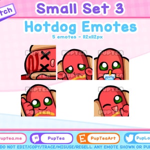5x Cute Hotdog Emotes Pack for Twitch Youtube and Discord | Small Set 3
