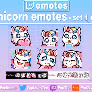 6x Cute Unicorn Emotes Pack for Twitch Youtube and Discord | Set 1