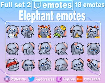 Paquete de 18 emoticonos de elefantes adorables para Twitch, YouTube y Discord / Conjunto completo 2