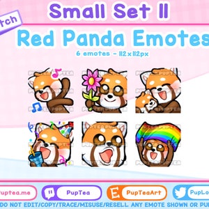 Paquete de 6 emoticones de panda rojo para Twitch, YouTube y Discord (set 11)