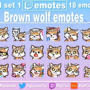 18x Cute Brown Wolf Emotes Pack for Twitch Youtube and Discord | Set 1