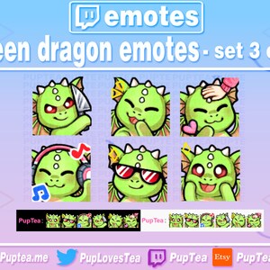 6x Cute Green Dragon Emotes Pack for Twitch Youtube and Discord | Set 3