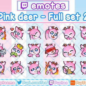 18x Cute Pink Deer Emotes Pack for Twitch Youtube and Discord | Full Set 2