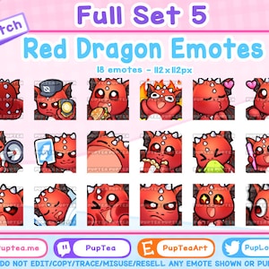 18x Cute Red Dragon Emotes Pack for Twitch Youtube and Discord | Full set 5