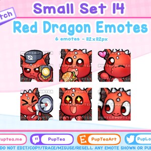 6x Cute Red Dragon Emotes Pack for Twitch Youtube and Discord | Set 14