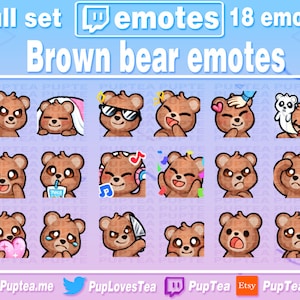 18x Cute Brown Bear Emotes Pack for Twitch Youtube and Discord | Full Set 1