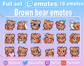 Pack de 18 emotes ours brun mignon pour Twitch, Youtube et Discord | Ensemble complet 1