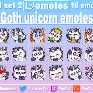 18x Cute Goth Unicorn Emotes Pack for Twitch Youtube and Discord | Full Set 2