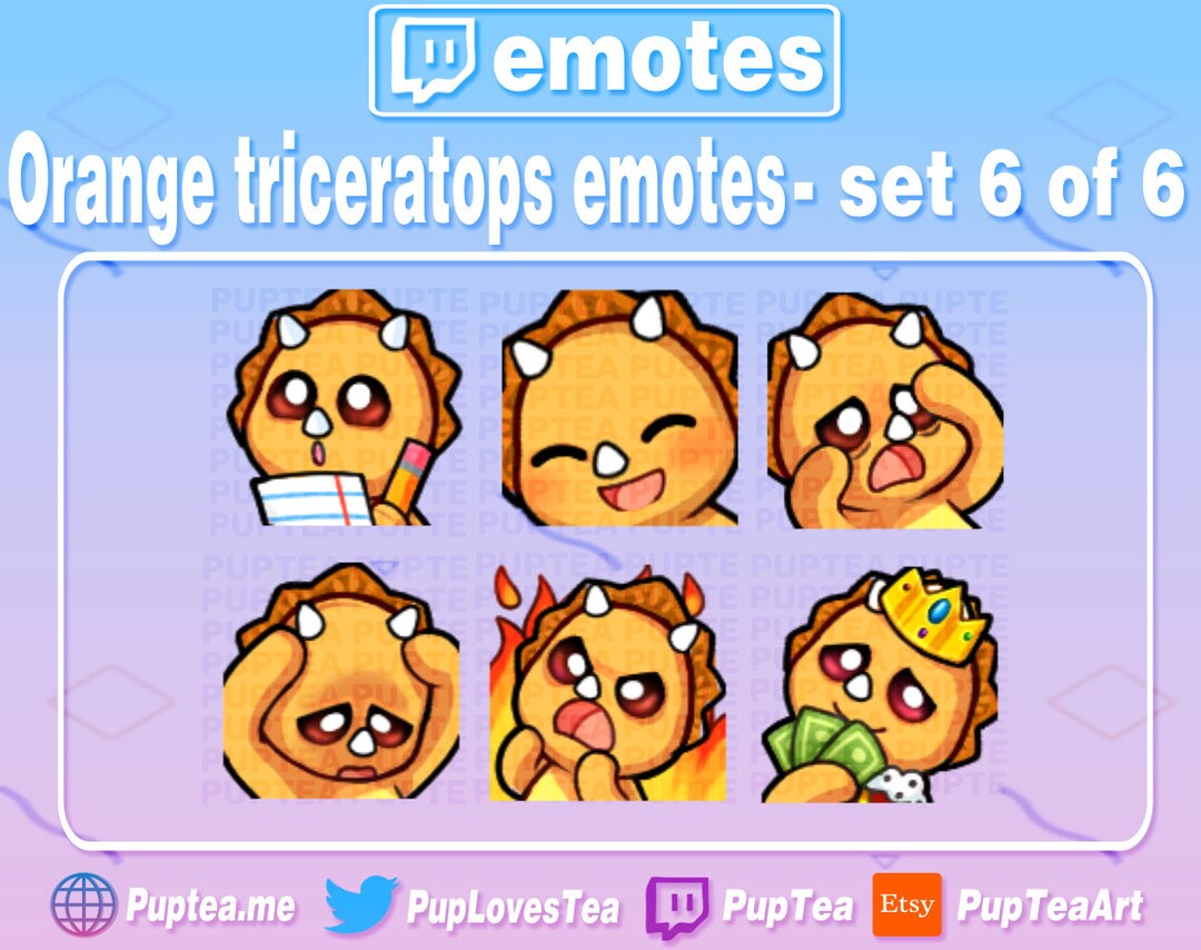 6x Cute Orange Triceratops Emotes Pack for Twitch Youtube and - Etsy