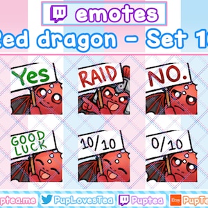 6x Cute Red Dragon Emotes Pack for Twitch Youtube and Discord | Set 10