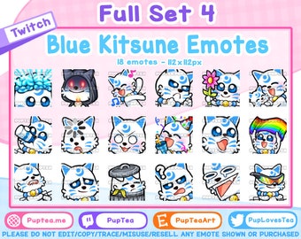 18 x schattig blauw Kitsune-emotespakket voor Twitch Youtube en Discord | Volledige set 4"
