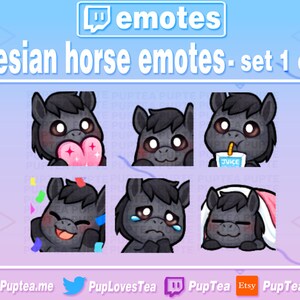 6x Cute Black Horse / Friesian Horse Pack for Twitch Youtube and Discord | Set 1