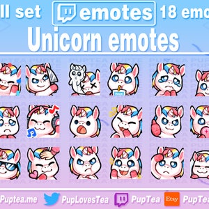 18x Cute Unicorn Emotes Pack for Twitch Youtube and Discord | Full Set 1
