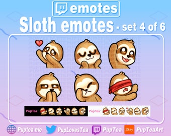 6x Cute Sloth Emotes Pack for Twitch Youtube and Discord | Set 4