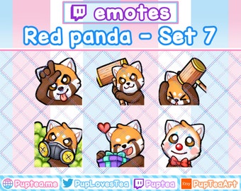 Pacote com 6 emotes fofos de panda-vermelho para Twitch, YouTube e Discord | Conjunto 7