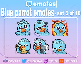 6x Söta Blå Papegoja-Emotes-Paket för Twitch, Youtube och Discord | Set 5