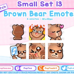 6x Cute Brown Bear Emotes Pack for Twitch Youtube and Discord | Set 13
