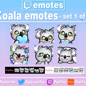 6x Cute Koala Emotes Pack for Twitch Youtube and Discord | Set 1