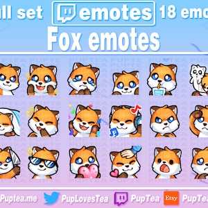 18x Cute Fox Emotes Pack for Twitch Youtube and Discord | Full Set 1